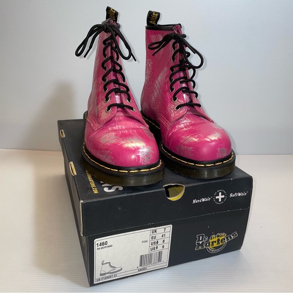 Dr. Martens AirWair Combat boots Pink w/Silver brush strokes 💞 - Picture 12 of 12